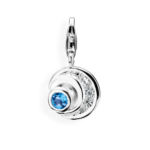 Charm Mond aus Silber mit Topas Zirkoniapavée und Karabiner