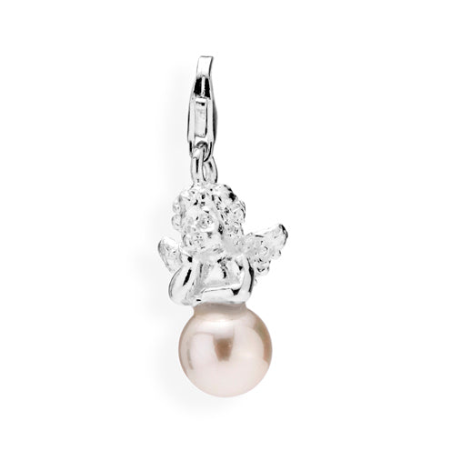 Angel Charm Engel aus Silber mit weißer Muschelkernperle und Karabiner