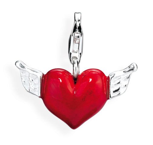 Heart Charm Herz mit Flügel aus Silber Brandlack und Karabiner