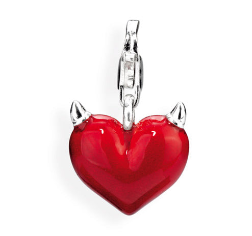 Heart Charm Herz mit Hörner aus Silber Brandlack und Karabiner