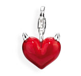 Heart Charm Herz mit Hörner aus Silber Brandlack und Karabiner