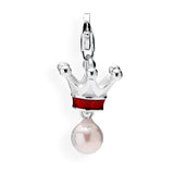 Crown of my Heart Charm Krone aus Silber mit Brandlack weißer Muschelkernperle und Karabiner