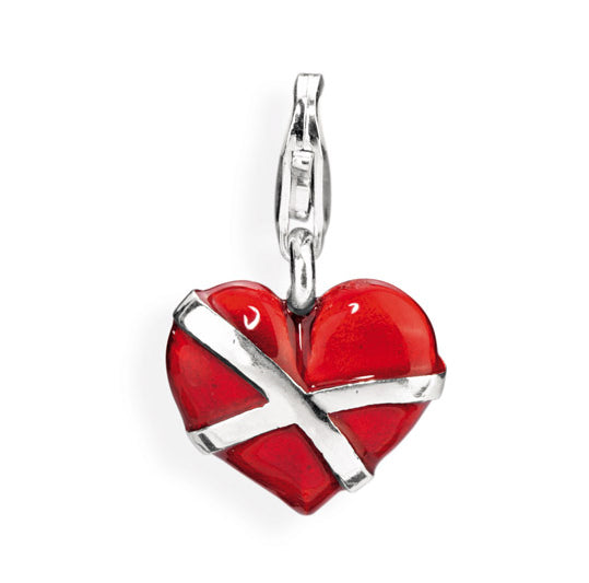 Heart Charm Herz mit Überschlag aus Silber Brandlack und Karabiner