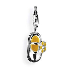 Märchen Charm, Sandale mit Blümchen aus Silber, Brandlack und Karabiner