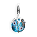 Ball Charm Blüte aus Silber mit Glaskugel und Karabiner
