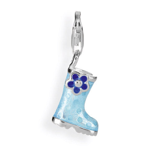 Charm Gummistiefel aus Silber mit Brandlack und Karabiner