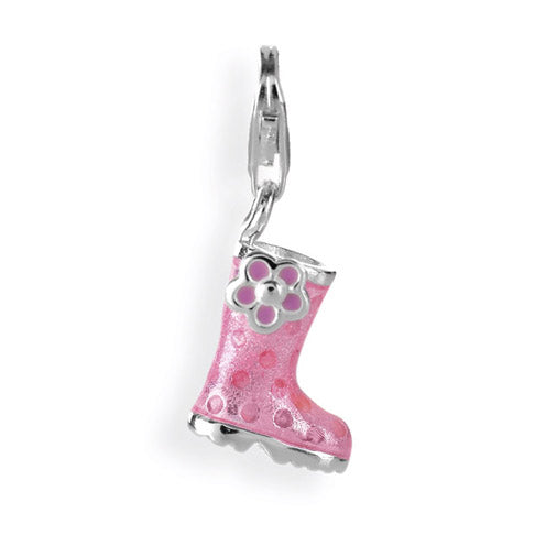 Märchencharm Gummistiefel Silber mit Brandlack Rosa.