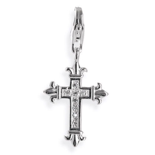 Symbols Charm Kreuz aus Silber mit Zirkoniapavée und Karabiner