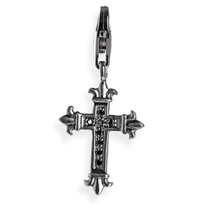 Cross Charm Kreuz aus Silber geschwärzt mit Zirkoniapavée und Karabiner