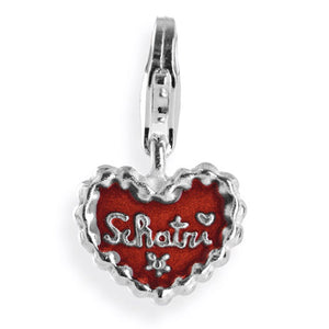 Heart Charm Lebkuchen Herz aus Silber mit Brandlack und Karabiner
