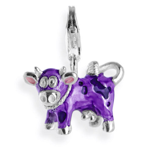 Animal Charm Kuh aus Silber mit Brandlack und Karabiner