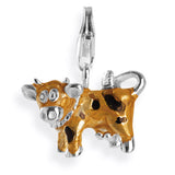 Animal Charm Kuh aus Silber mit Brandlack und Karabiner