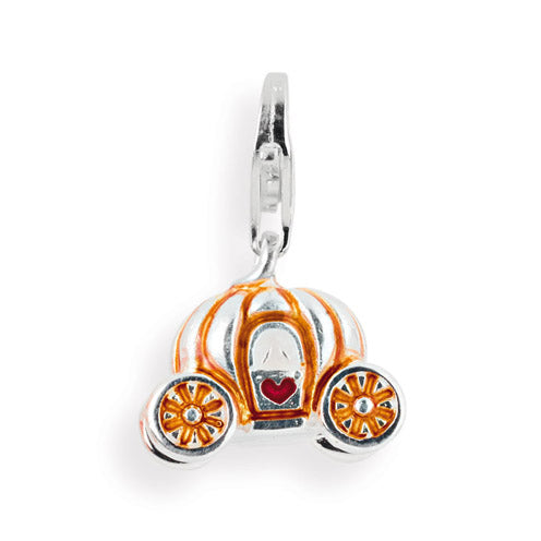 Märchen Charm Kürbiskutsche aus Silber mit Brandlack und Karabiner