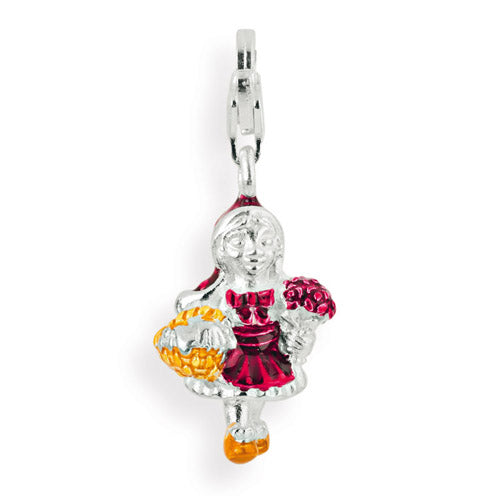 Märchen Charm Rotkäppchen aus Silber mit Brandlack und Karabiner