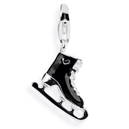 Charm Schlittschuh aus Silber mit Brandlack und Karabiner