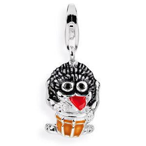 Monster Charm Trommler aus Silber mit Brandlack und Karabiner