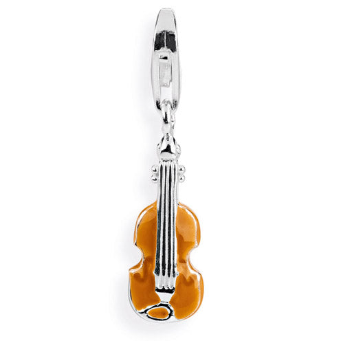 Music Charm Violine aus Silber mit Brandlack und Karabiner