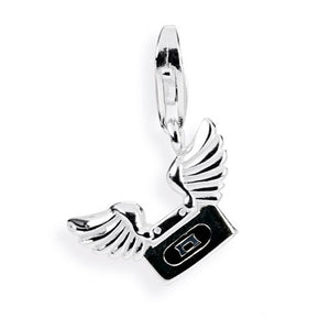 Music Charm Kassette aus Silber mit Brandlack und Karabiner