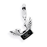 Music Charm Kassette aus Silber mit Brandlack und Karabiner