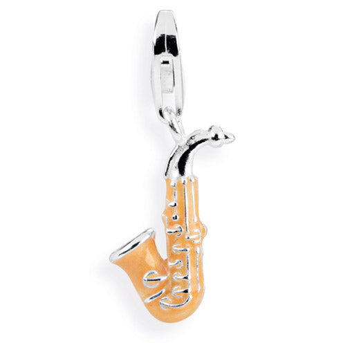 Music Charm Saxophon aus Silber mit Brandlack und Karabiner