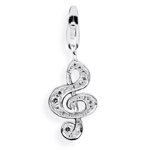 Music Charm Notenschlüssel aus Silber mit Zirkoniapavée und Karabiner