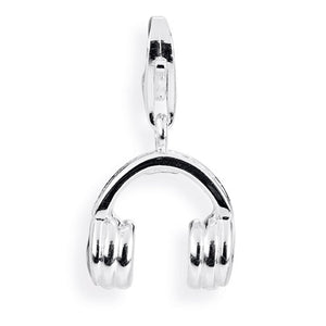 Music Charm Kopfhörer aus Silber mit Brandlack und Karabiner