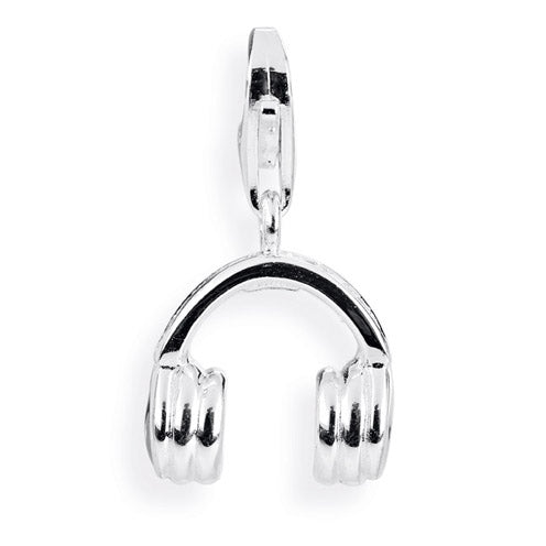 Music Charm Kopfhörer aus Silber mit Brandlack und Karabiner