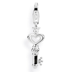 Symbols Charm Schlüssel Herz mit Krone Zirkonia und Karabiner