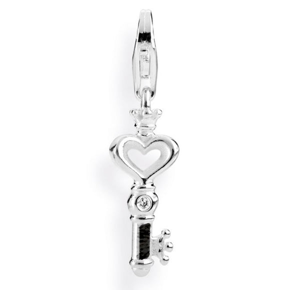 Symbols Charm Schlüssel Herz mit Krone Zirkonia und Karabiner