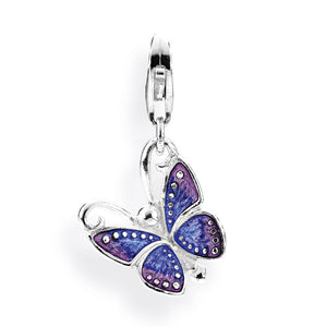 Flying Purple Charm Schmetterling aus Silber mit Brandlack und Karabiner