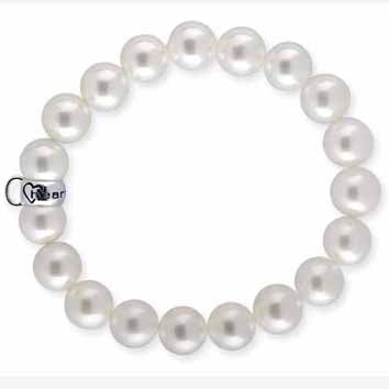 Charm Armband aus weißen Muschelkernperlen mit einem Einhänger aus Silber für Charms in der Länge 19 cm