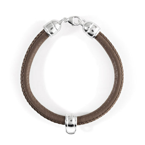 Lederarmband Taupe mit Charmträger und Karabiner aus Silber – Heartbreaker  Schmuck