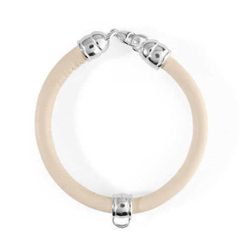 Lederband creme mit Charmträger aus Silber und Karabiner Länge 21 cm