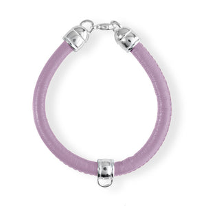 Lederband flieder mit Charmträger aus Silber und Karabiner Länge 21 cm.