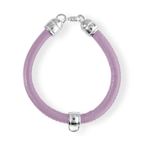 Lederband flieder mit Charmträger aus Silber und Karabiner Länge 21 cm.
