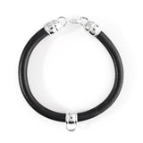 Dickes Lederarmband schwarz mit Charmträger aus Silber und Karabiner Länge 21 cm