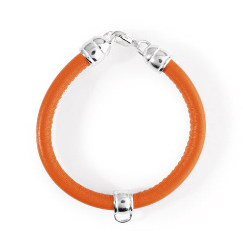 Dickes Lederarmband orange mit Charmträger aus Silber und Karabiner Länge 21 cm