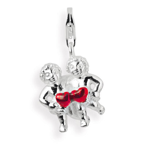 Sternzeichen Charm Zwillinge aus Silber mit rotem Brandlack
