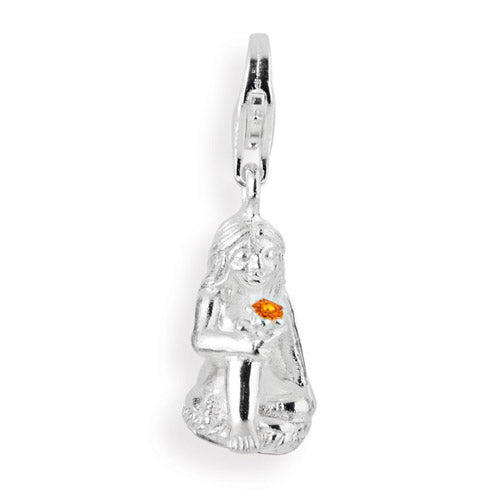 Sternzeichen Charm Jungfrau aus Silber mit rotem Brandlack und Karabiner