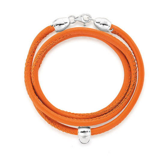 Lederarmband orange mit Charmträger aus Silber und Karabiner