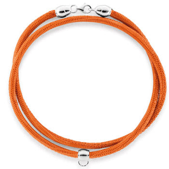 Lederarmband orange mit Charmträger aus Silber und Karabiner in Echsenprägung (Imitat)