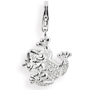 Froggy Maxi Charm Frosch aus Silber mit Zirkoniapavée und Karabiner