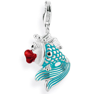 Sealife Maxi Charm Kiss Fish aus Silber mit Brandlack und Karabiner