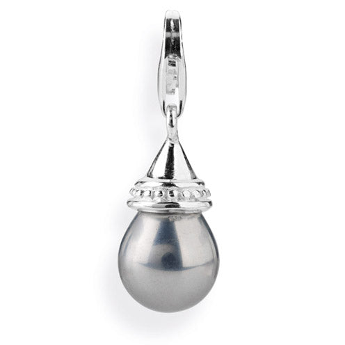 Sealife Maxi Charm aus Silber mit grauer Muschelkernperle und Karabiner