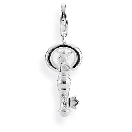 Key to my Heart, Maxi Charm Schlüssel aus Silber mit Engel, Zirkoniapavée und Karabiner