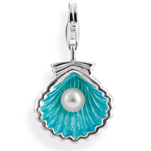 Sealife Maxi Charm Schellmuschel aus Silber mit Brandlack weißer Muschelkernperle und Karabiner