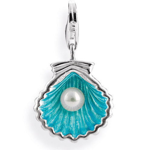Sealife Maxi Charm Schellmuschel aus Silber mit Brandlack weißer Muschelkernperle und Karabiner