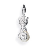 Tussicat Maxi Charm Katze aus Silber mit Muschelkernperle und Karabiner