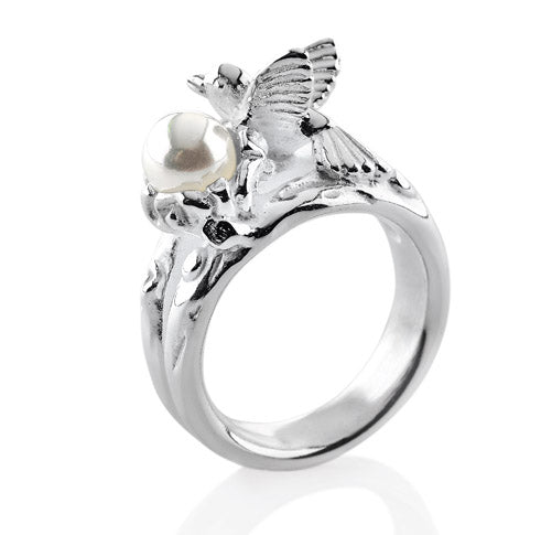 Birdy Ring aus Silber mit Muschelkernperle
