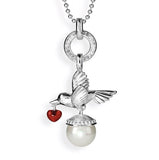Birdy Anhänger aus Silber mit rotem Brandlack Zirkoniapaveé und Muschelkernperle